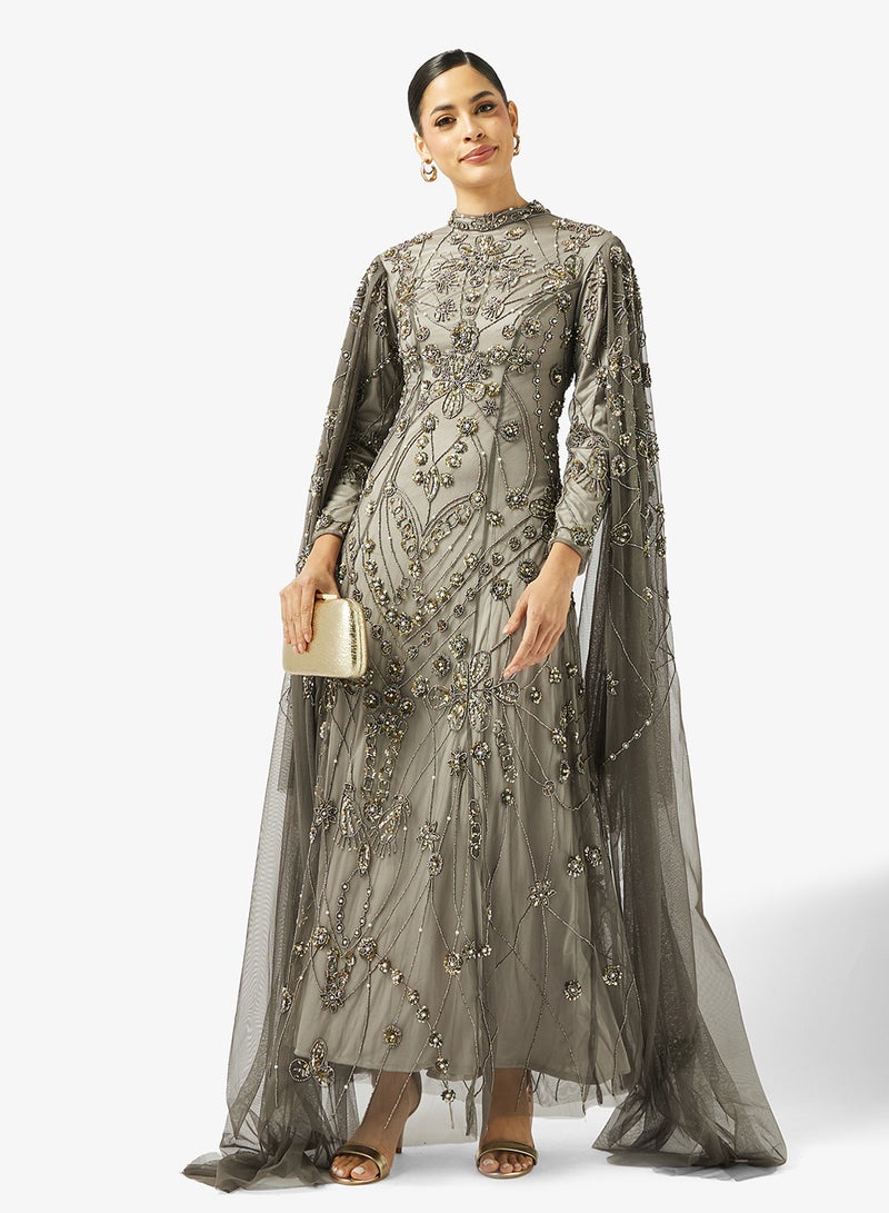 MARYISA Embellished Cape Sleeve Maxi Dress - Image 4